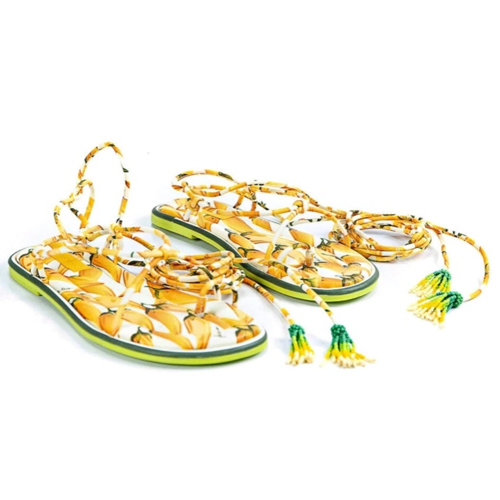 FARM RIO Yellow Peppers Strappy Ankle Beaded Sandals (NWT)(NIB)